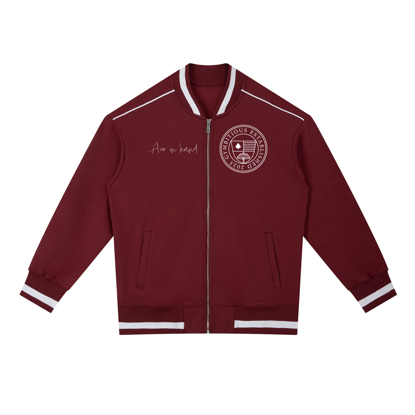 GYMBITIOUS ACE VARSITY BOMBER JACKET