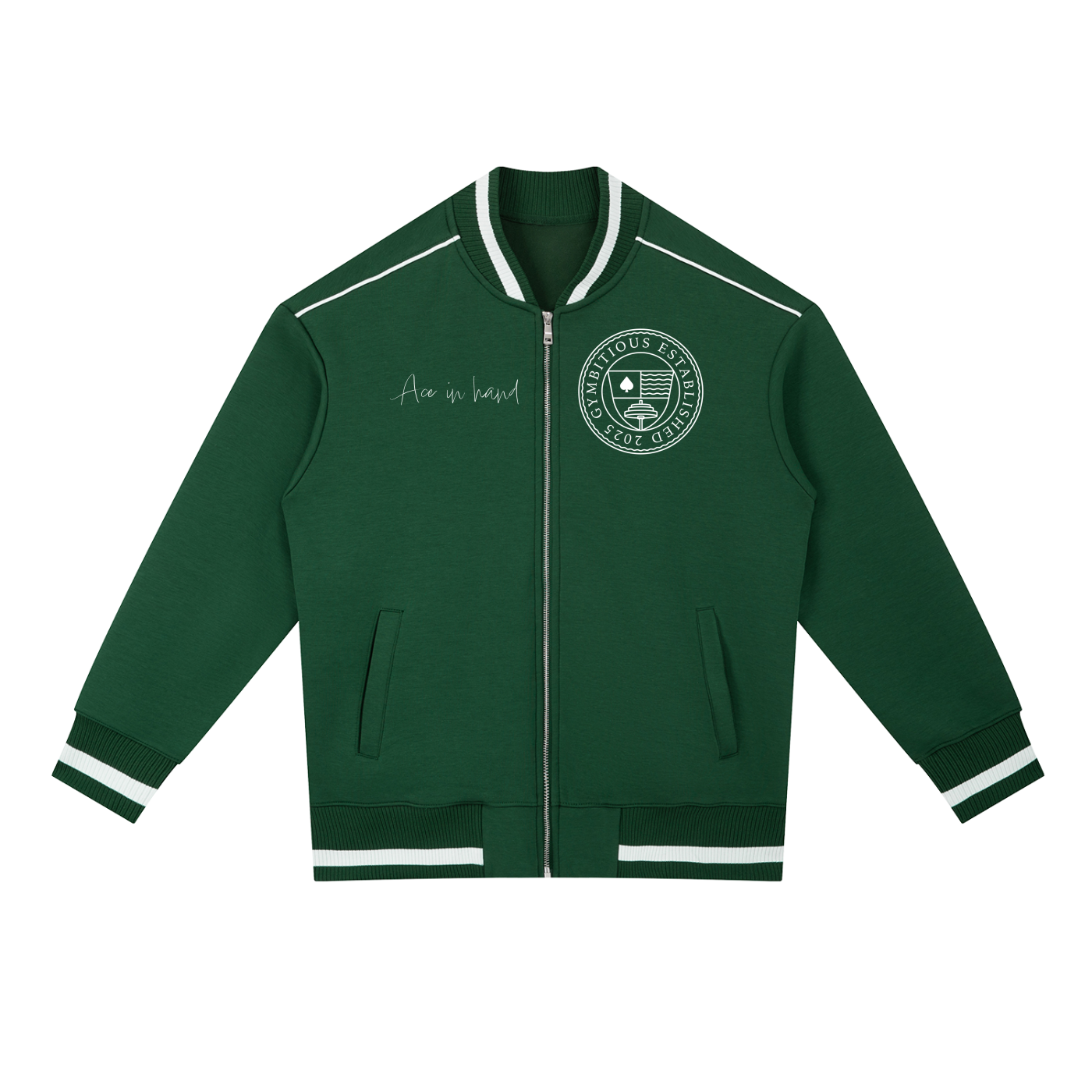 GYMBITIOUS ACE VARSITY BOMBER JACKET