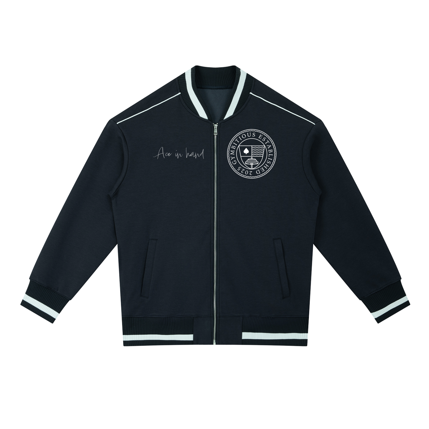 GYMBITIOUS ACE VARSITY BOMBER JACKET